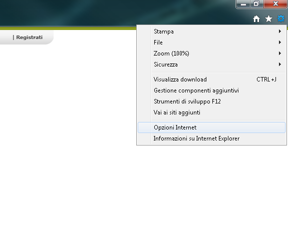 Internet Explorer, menù Strumenti, Opzioni Internet