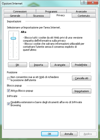 Opzioni Internet, Privacy