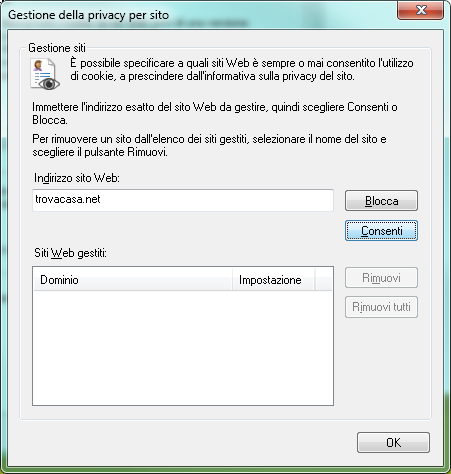 Opzioni Internet, Privacy, Siti